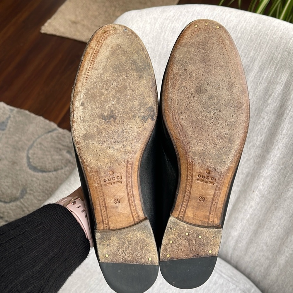 Gucci Brixton Black Leather Goldtone Horsebit Hardware Foldable Loafer Mule - Picture 8 of 15